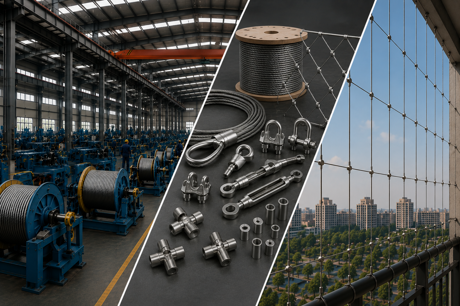 GuangTong wire rope production, stainless steel fittings and architectural rope mesh applications